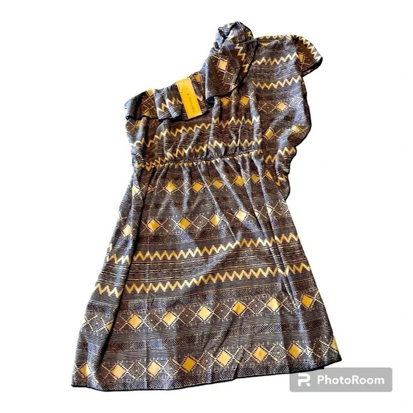 Hello Miss one shoulder, print, mini flounce romantic dress w/ belt loop… - Picture 1 of 4